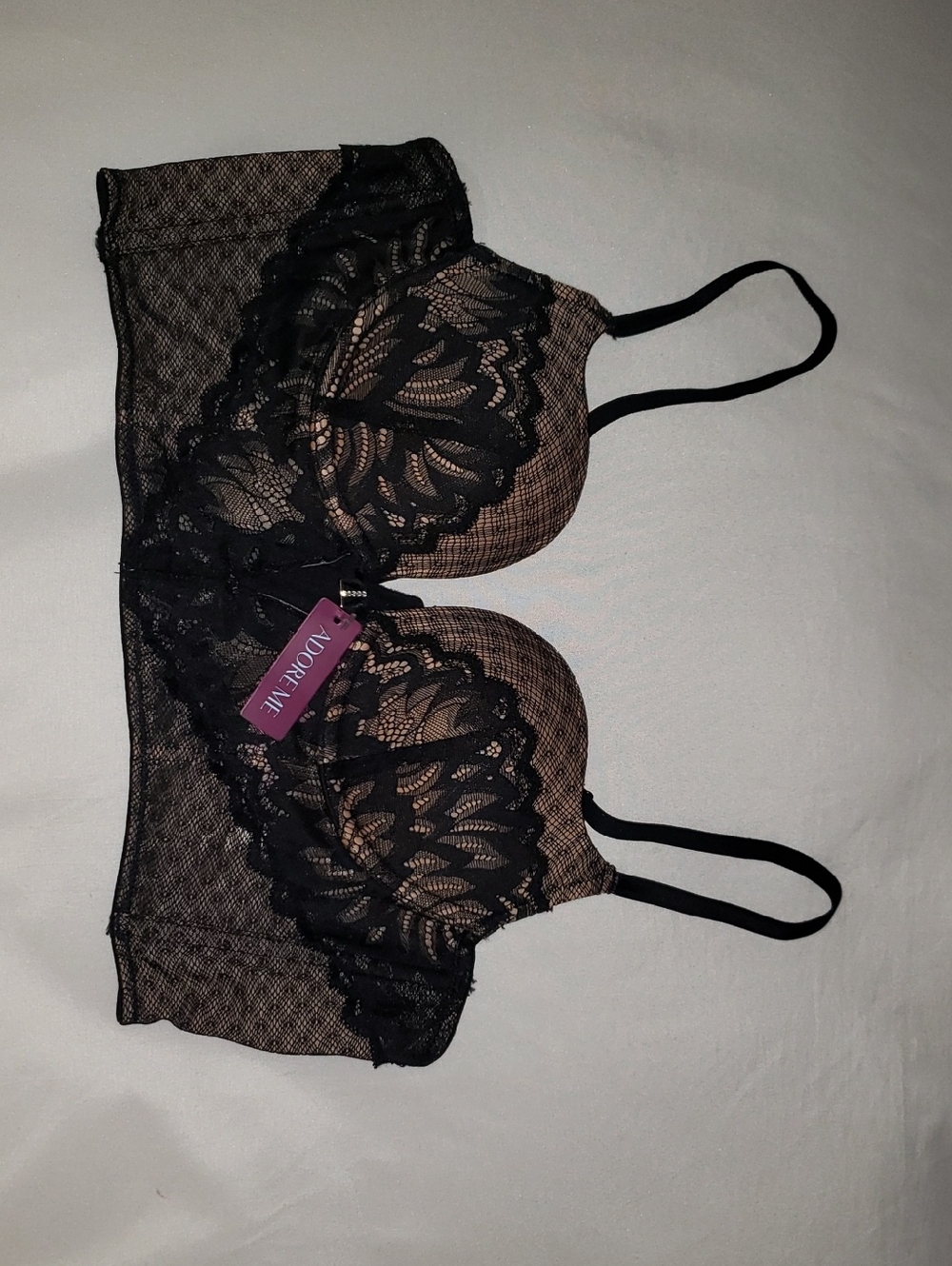 NWT ADORE ME Black Lace-Trim Nude PUSH Bra, Molded Cup, Wide Band, 5 Hooks. 34 B
